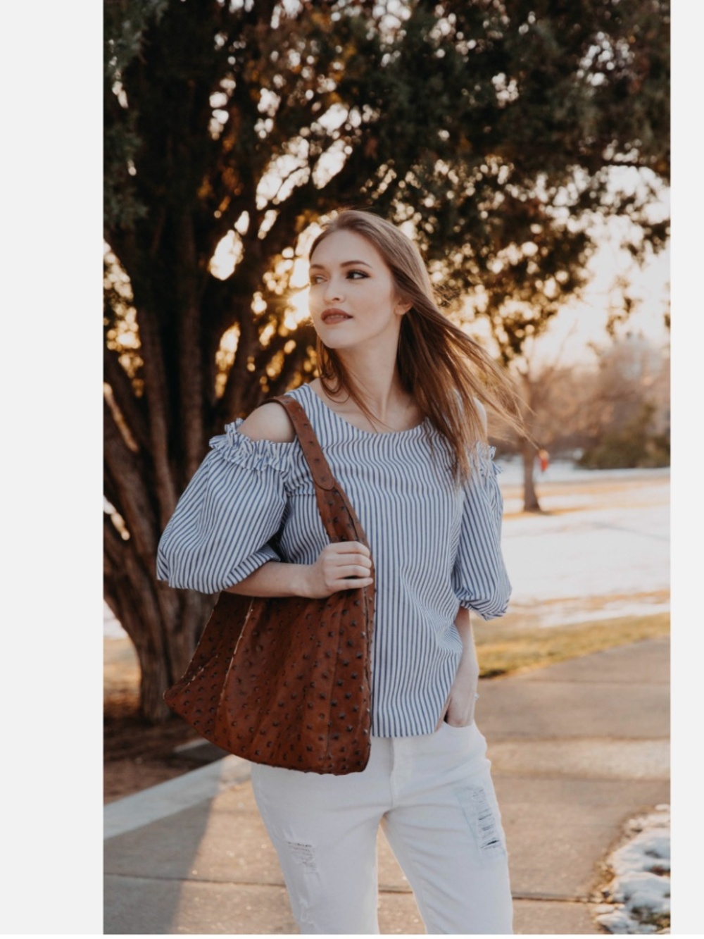 Velvet by Graham & Spencer Bruna Striped Cold Shoulder Puff Sleeve Top Blouse XS - Picture 4 of 13
